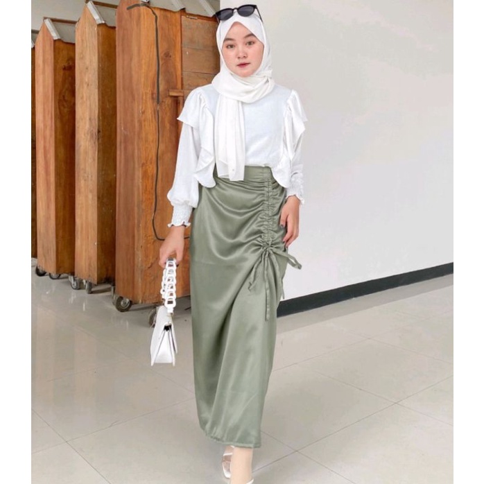 Rok Serut Satin / Rok Satin / Korean Skirt /Rok Satin Korean Look / Rok Serut / Rok Panjang / Rok Panjang Terbaru