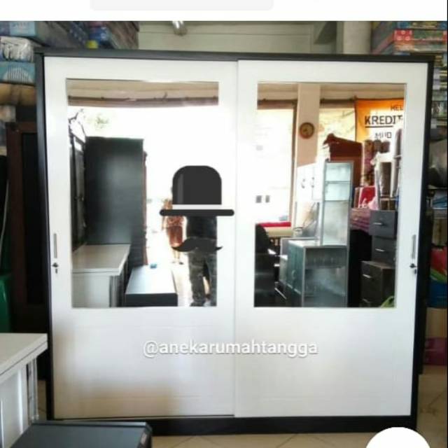LEMARI PAKAIAN FULL KACA KAYU ASLI TEAKBLOK  SLIDING JUMBO