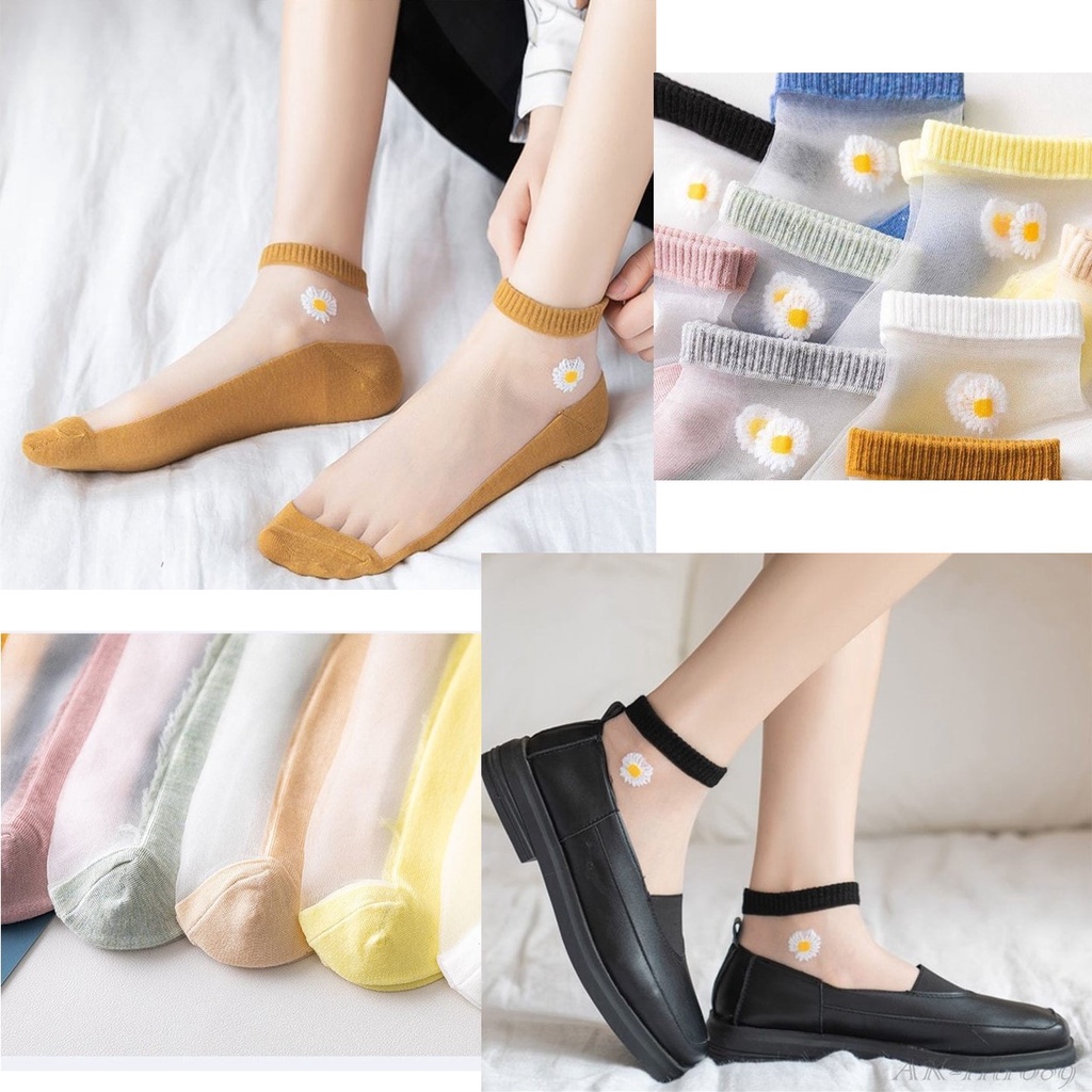 5Pasang Kaos Kaki Ankle Cute Kaus Kaki Motif / Warna Polos - KK