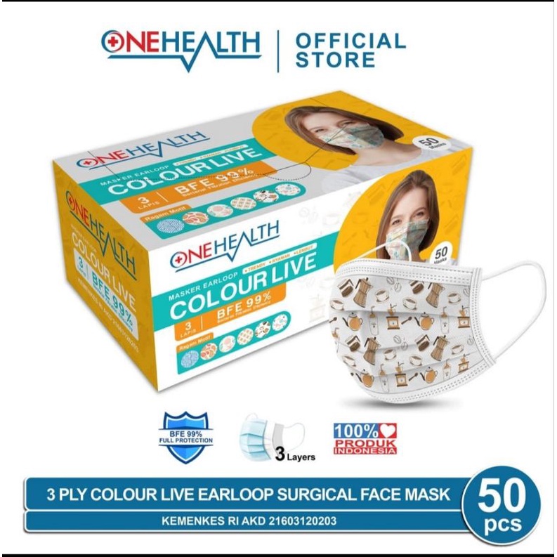 Onehealth Masker Medis Motif Dewasa Colour Live 3 Ply Surgical Face Mask