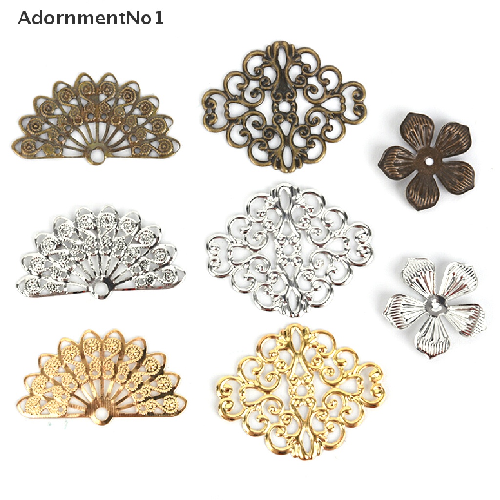 (AdornmentNo1) 100pcs / Set Hiasan Bunga Filigree Bahan Metal Untuk Kerajinan Perhiasan DIY