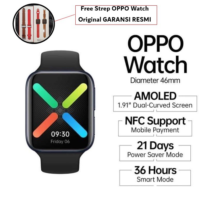 TERLARIS OPPO Watch 46mm-Only Black ORIGINAL 100% Free Strap OPPO/ Smartwatch Oppo Terbaru
