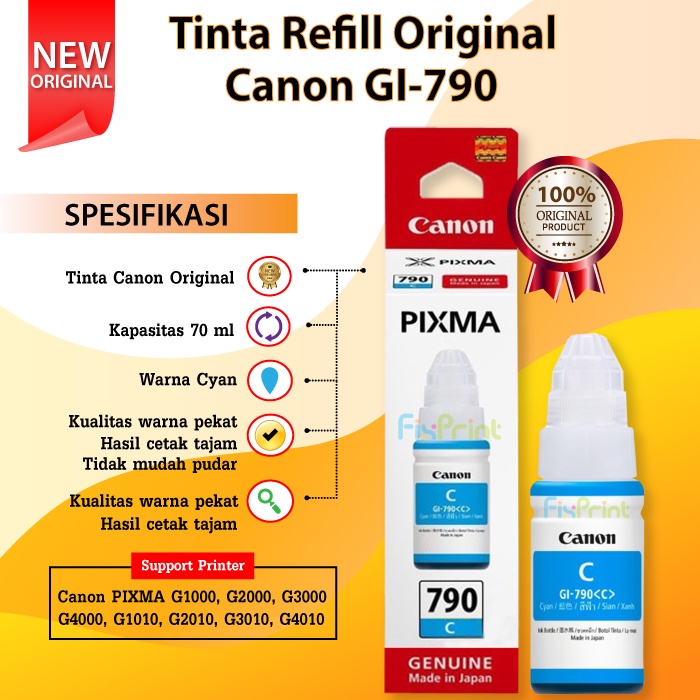 Tinta Original GI-790 Printer G1000 G2000 G3000 G4000 G1010 G2010 G3010 G4010