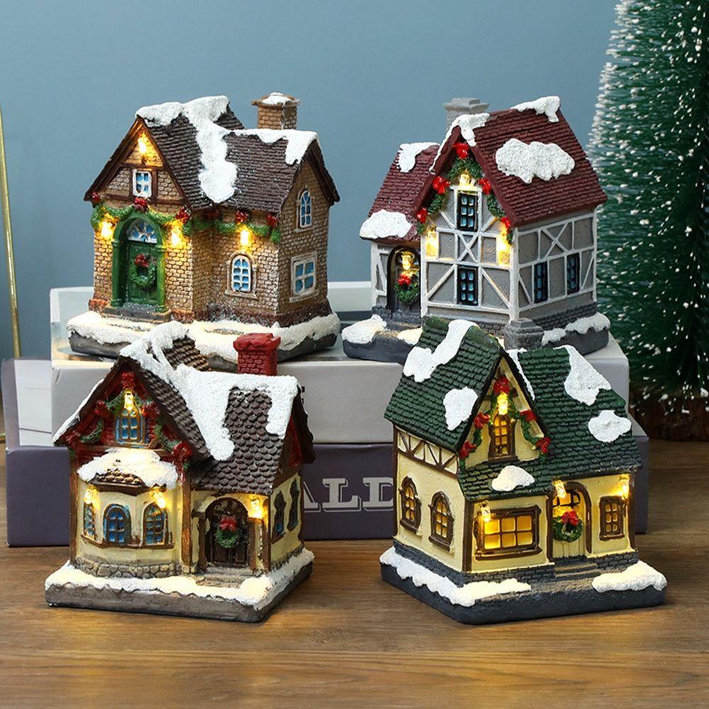 【 ELEGANT 】 Scene Village Houses Christmas Warm White Garden Resin Figurines Village Sets Christmas Ornament