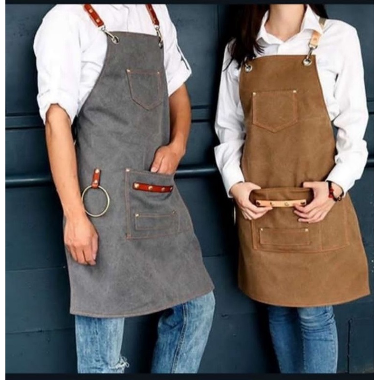 Apron Celemek Apron Barista Celemek Masak Apron Barbershop Celmek masak Clemek Dapur Bahan Canvas