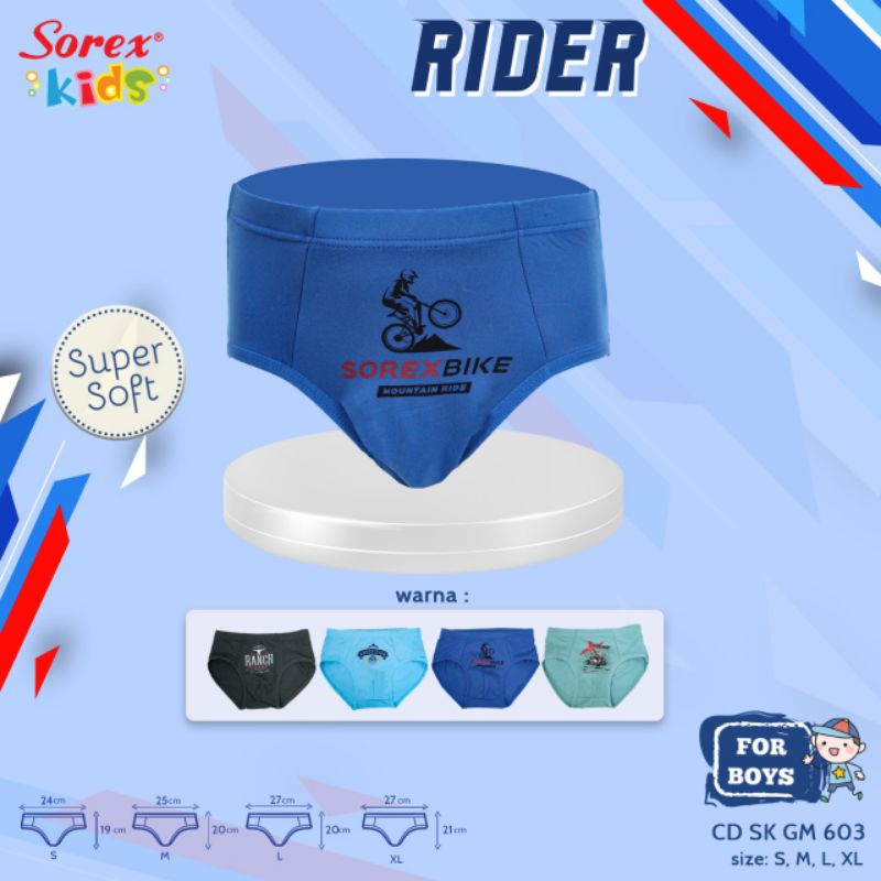 Sorex kid GM 603 celana segitiga anak laki-laki motif rider sml-xl harga per biji