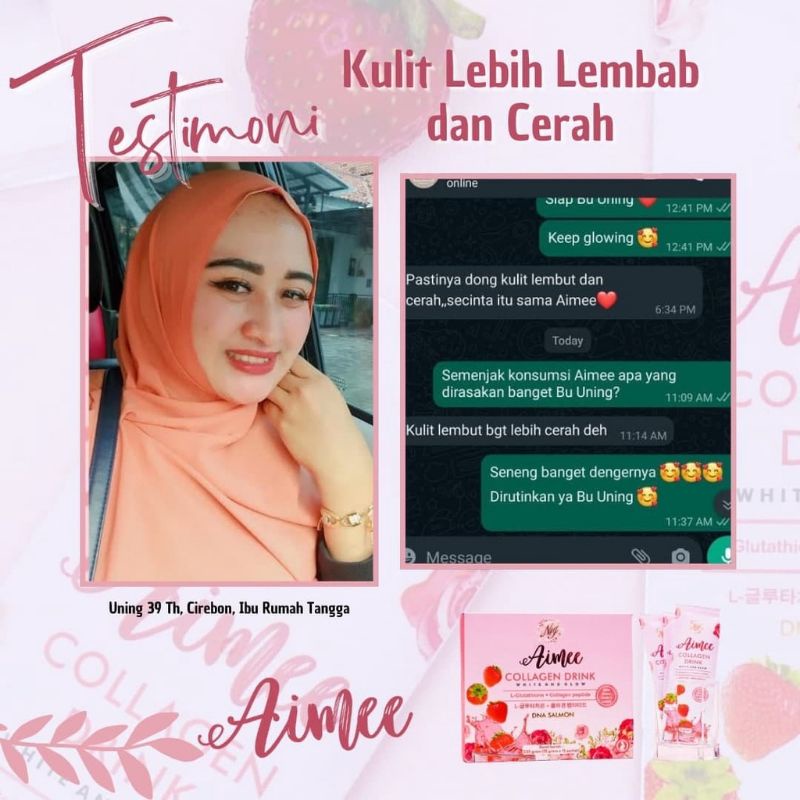 ( 1 BOKS  ) Collagen Drink Aimee Beaute Glow Minuman Collagen Pemutih Badan Permanen Mengandung Vitamin C Saffron dan Goji Berry Ampuh atasi Penuaan Dini Jerawat Membandel