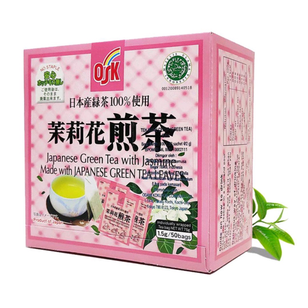 [F86] OSK Teh Hijau Jepang Green Tea HalaL Greentea Import Jepang -Jasmine Tea-Pink 1 Box Isi 50 Sachets