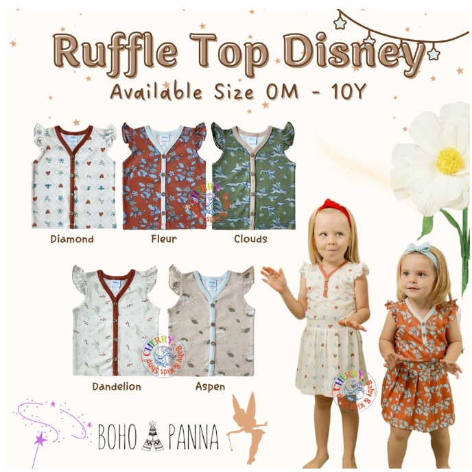 Bohopanna Ruffle Top Disney 0M-10Y Atasan Ruffle Tinkerbell Anak Perempuan New CBKS