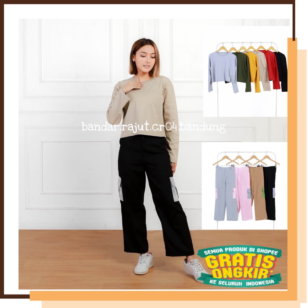 Longgar Lebar Nyaman Terbaru 2022 New Mind / SETELAN RATU CARGO/CROP TEE/1 SET BAJU + CELANA