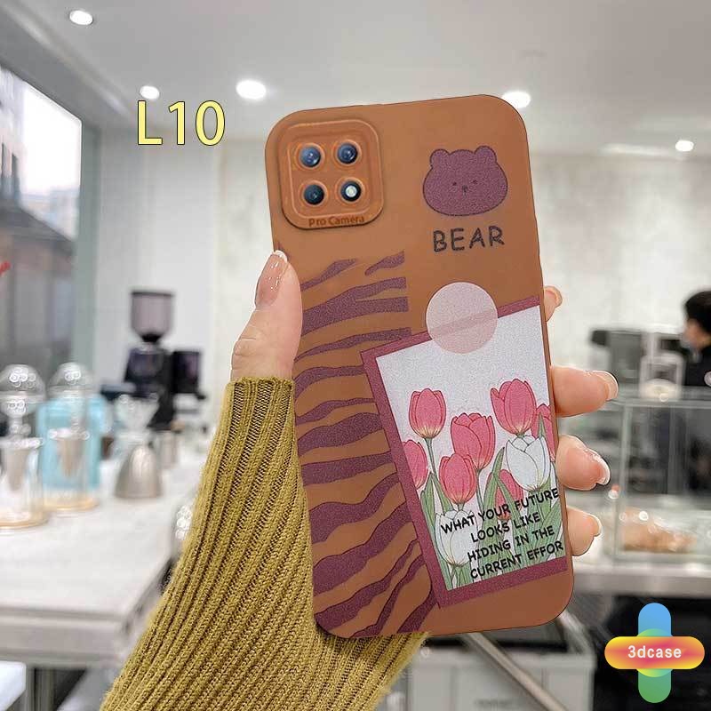 Soft Case Realme C11 2021 C21Y C15 C21 C25 C20 C3 C12 C25S 5 5S 5i C17 7i C1 C25Y C2 C3i 6i C20A realme Narzo 20 10 10A 20A 30A Ins Cartoon Bear Flowers Angel Eyes Camera Protector Case