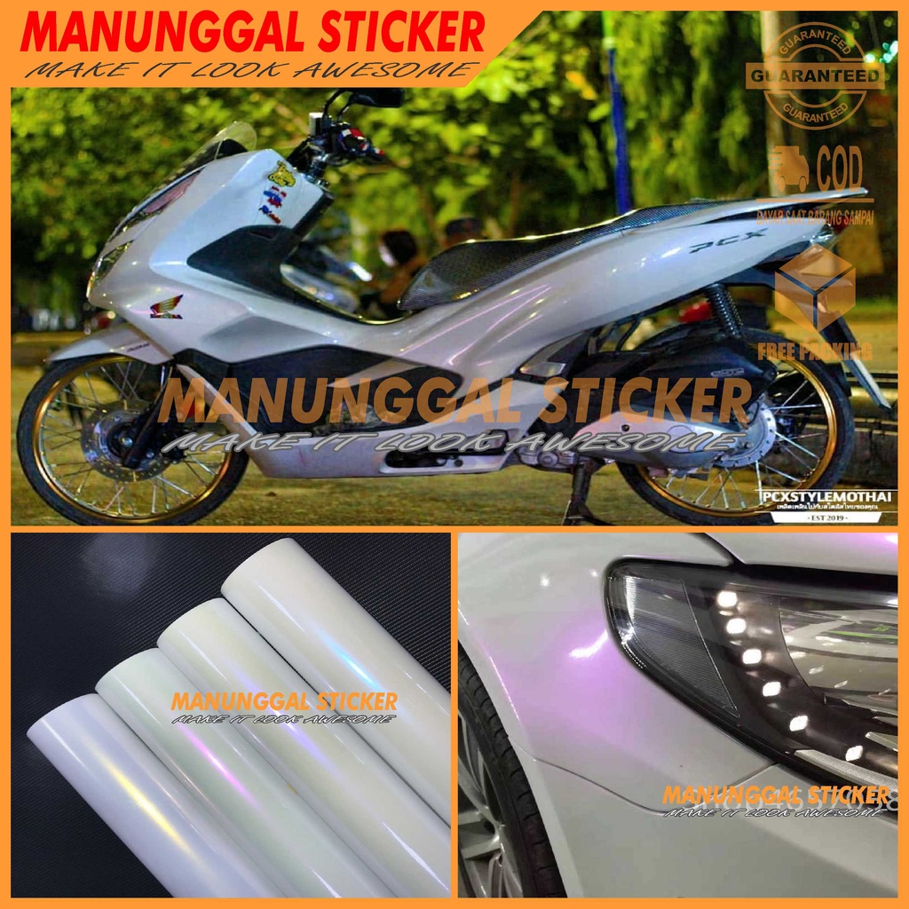 Sticker Skotlet Motor Warna Putih Mutiara / Putih bunglon Untuk Body Motor Lebar 50cm