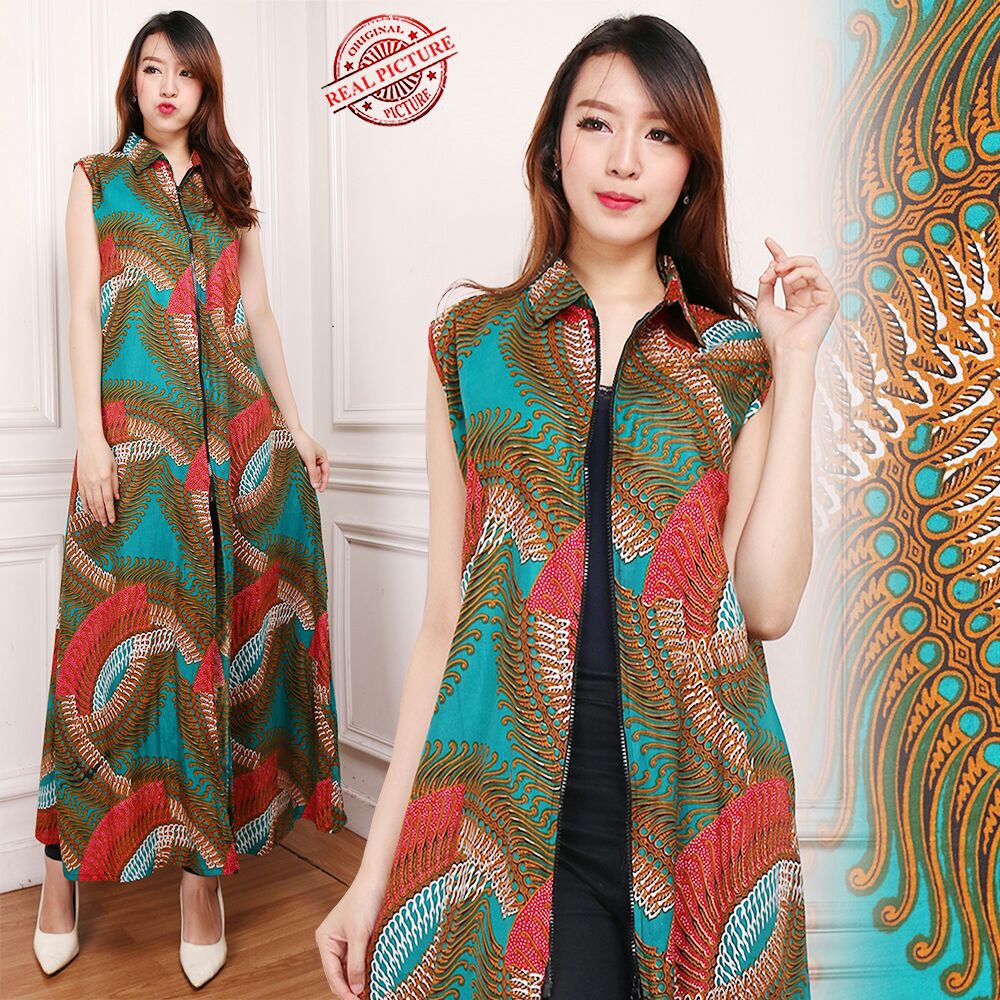 Sonya Blazer 2in1 batik dress maxi panjang  wanita fit to XL