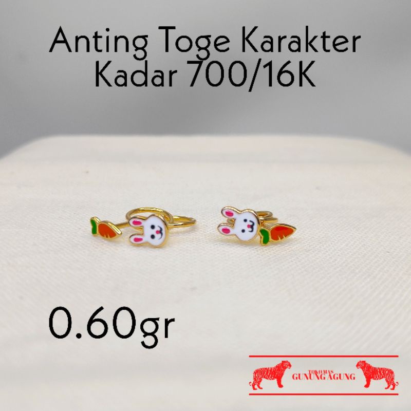 New Collection Anting Toge Karakter Bunny and Carrot Emas Bagus Asli Kadar 700/16K Termurah Viral Bekasi