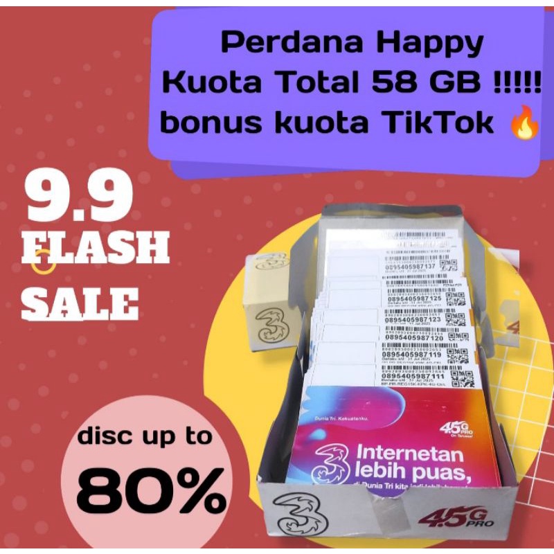 Kartu TRI Kuota total 58 GB (bonus kuota tiktok)