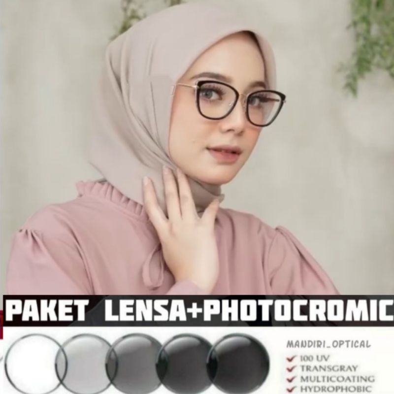 kacamata wanita cat eye photocromic minus anti radiasi