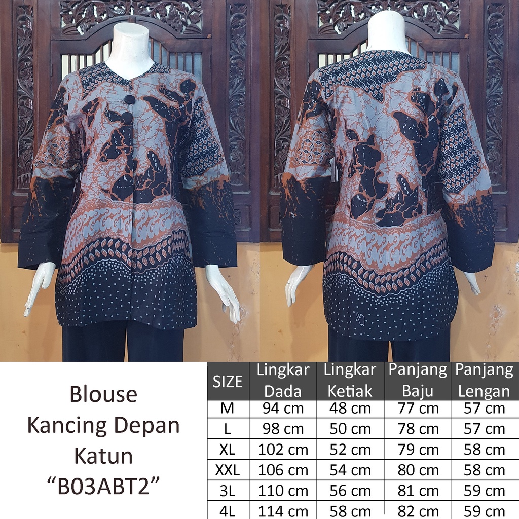 NEW Blouse ENAMOSA Atasan Kemeja Batik Wanita Blus Lengan Panjang Kancing Depan Motif Pekalongan -04-8