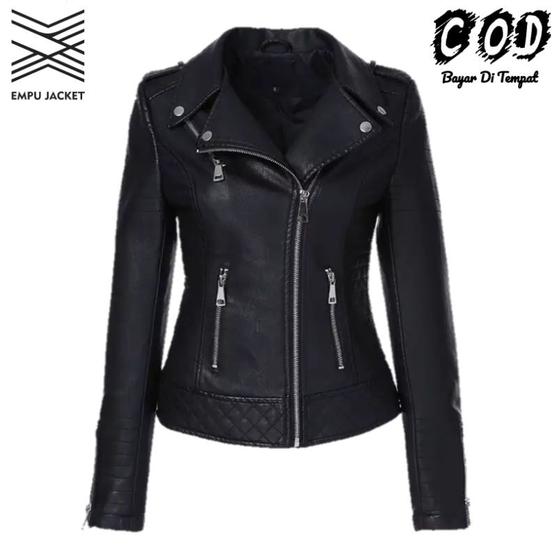 Jaket Kulit Sintetis Wanita Jaket Semi Kulit Cewek Vintage / Jaket Motor Bahan Kulit Sintetis Bahan 