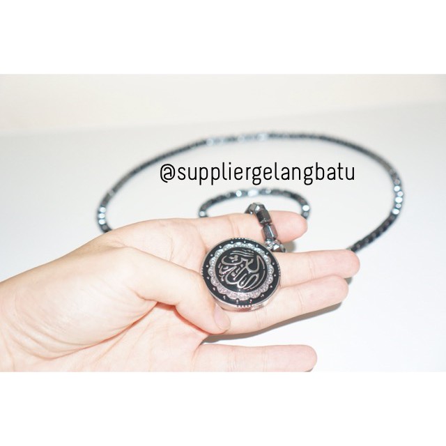 PROMO Kalung Ginsamyong Arab ALLAHU AKBAR TAKBIR Silver magnet KOREA azhikra tormaline bonus gelang