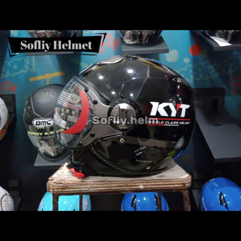 HELM KYT ELSICO #3 BLACK GUNMENTAL CARBON GLOSSY KYT HALF FACE