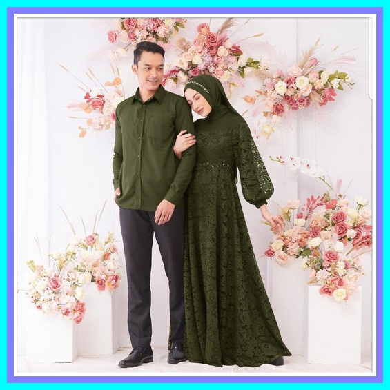 Baju Couple Muslim Suami Istri Pria Wanita Dress Pesta Kondangan Mutif Gamis Livina Koko Reize Sarim