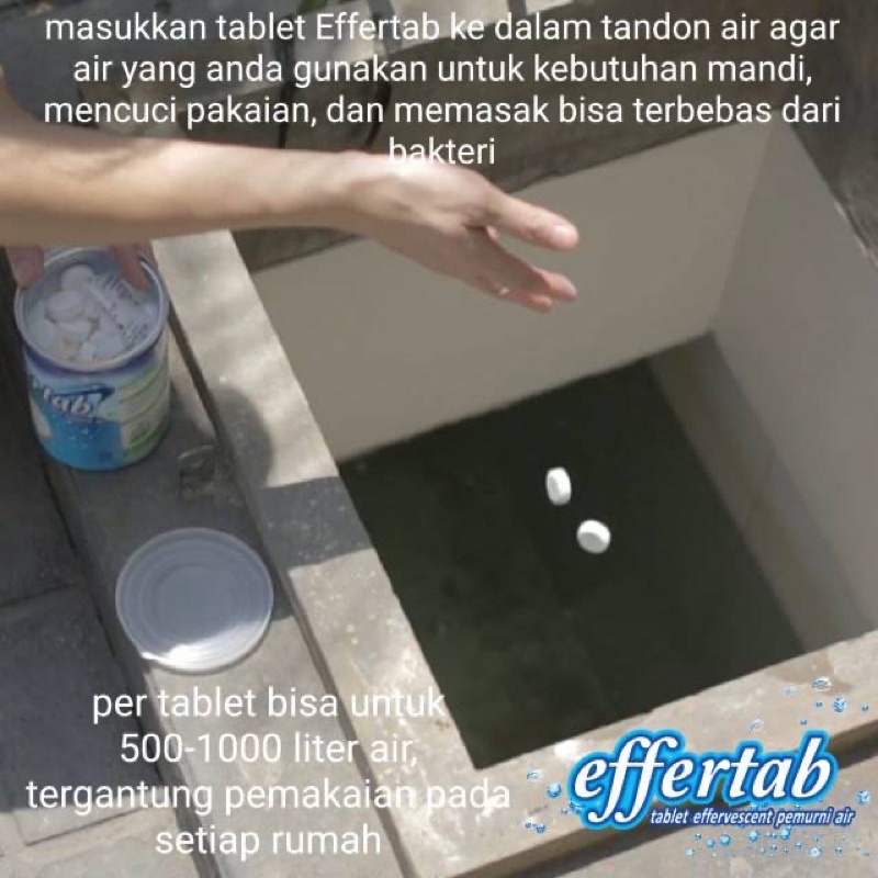 Effertab tablet disenfektan penjernih dan pemurni air ukuran kecil