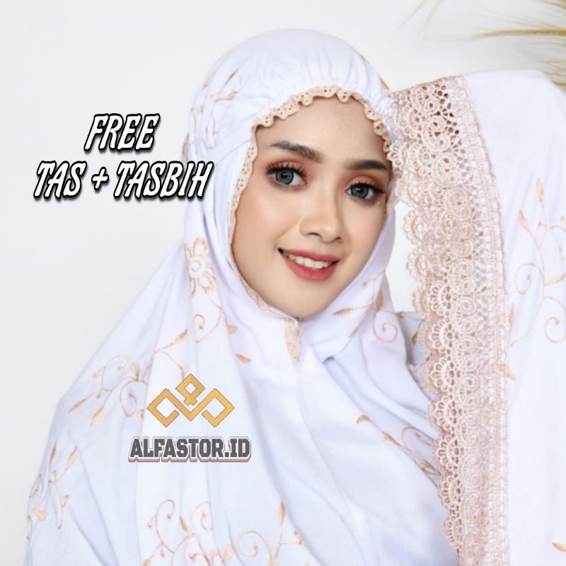 MUKENA GRACELLA JUMBO DEWASA MOTIF MEWAH BORDIR BUNGA TERATAI