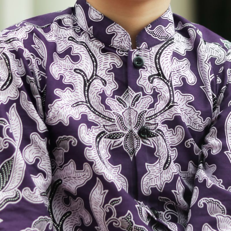 Batik Anak Slimfit Panjang Motif Casual Warna Ungu Lilac