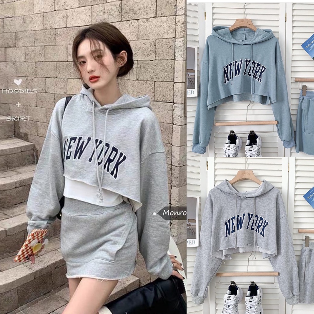 SWEATER HOODIE WANITA - NEWYORK CROP HOODIE OVERSIZE - HODIE WANITA