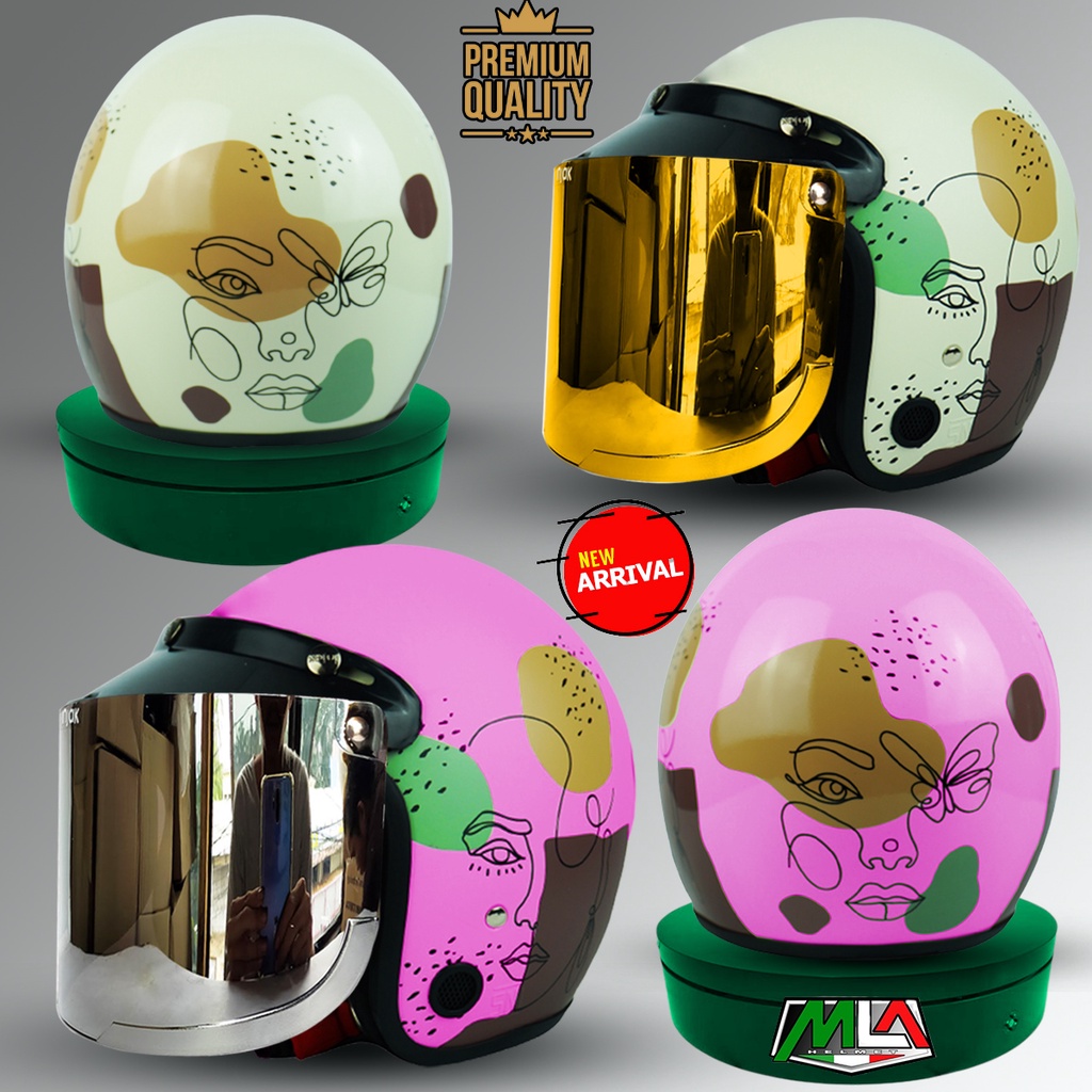 Helm Bogo Wanita Dewasa Retro Helm Bogo Aesthetic Kekinian SNI Kaca Datar Injak KUALITAS PREMIUM -COD -Free Packing DUS