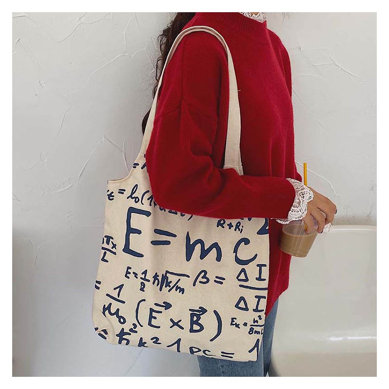 TC-06 tas canvas tote bag wanita import korea jepang simple rumus e = mc2