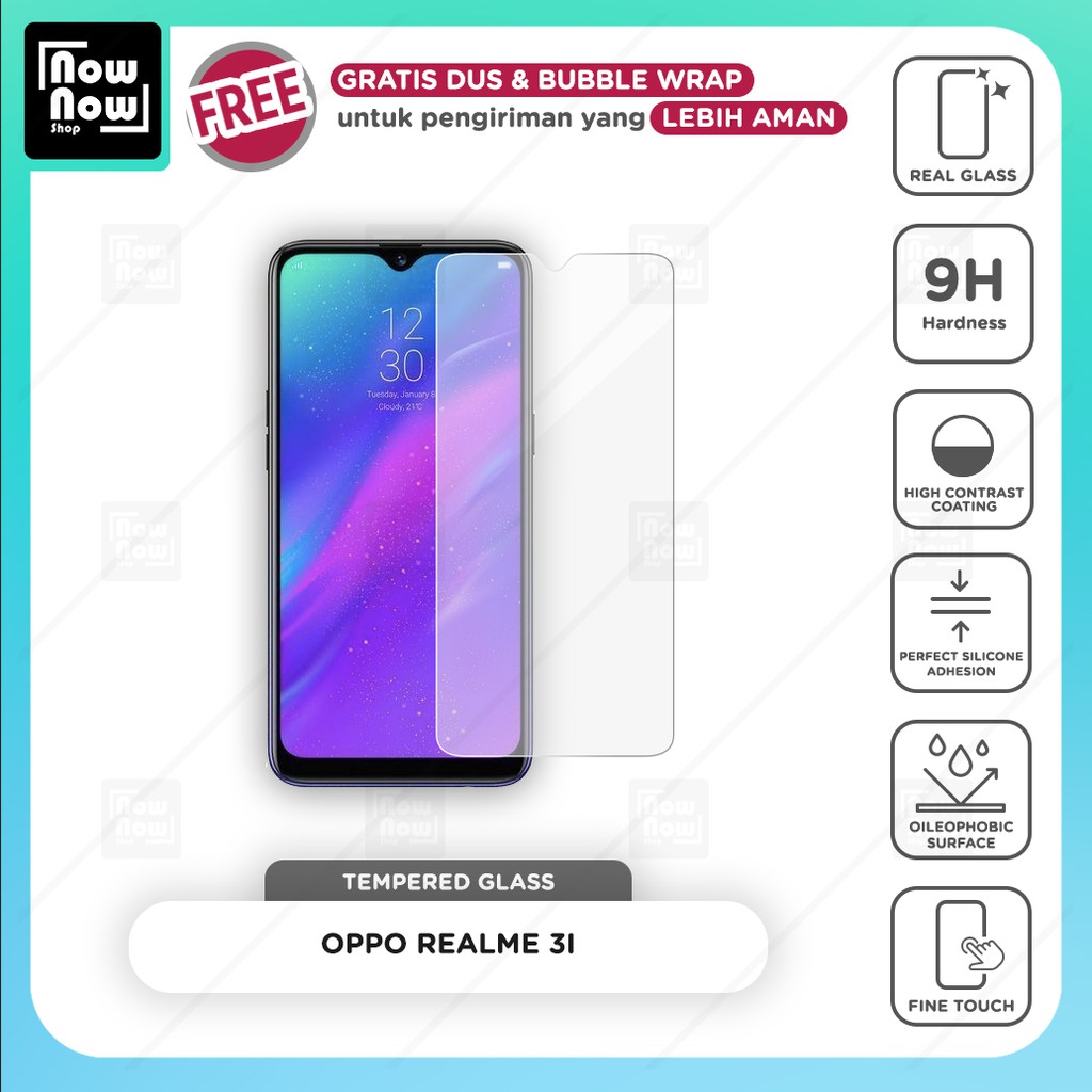 Tempered Glass Anti Gores Oppo Realme 3i Screen Guard Protector 9H Kaca Temperglass