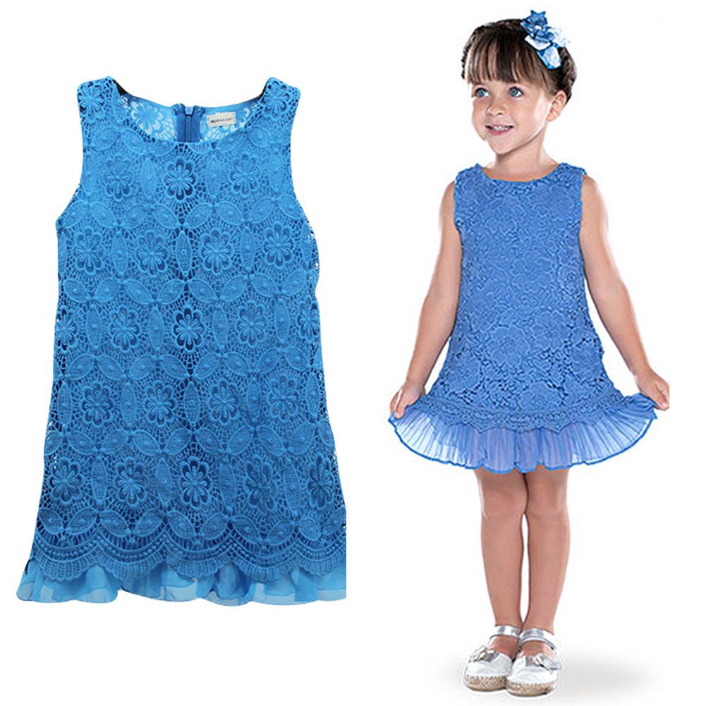 Dress Leher O tanpa Lengan Bahan Renda Warna Biru untuk Dress Leher O tanpa Lengan Bahan Renda Warna Biru untuk