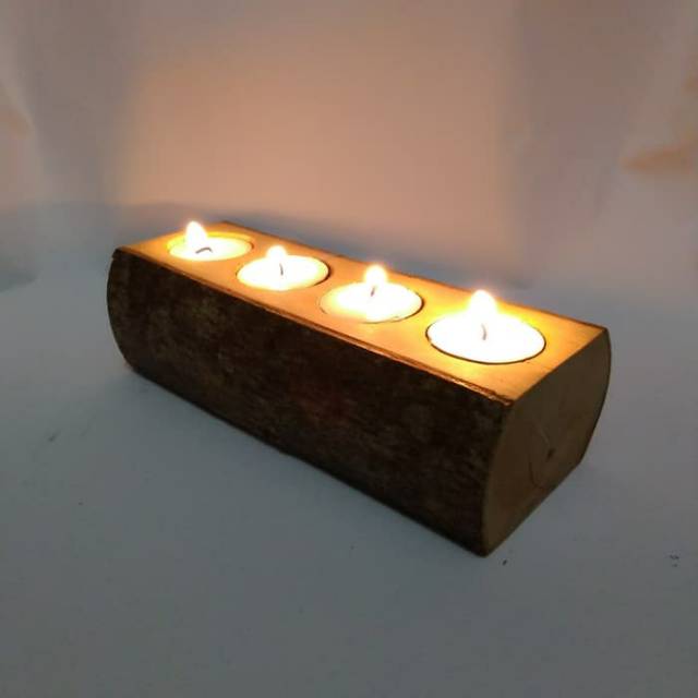 D4 RUSTIC TEA LIGHT WOODEN CANDLE HOLDER TEMPAT LILIN KAYU ALAS LILIN