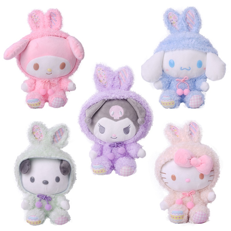 Sanrioed Cartoon Easter Kuromi MyMelody Kt Cat Cinnamoroll Cosplay Rabbit Stuffed Plush Doll Anime Kawaii Plushie Toys Kids Gift