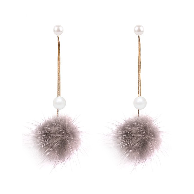 LRC Anting Tusuk Fashion Fuzzy Ball Decorated Earrings