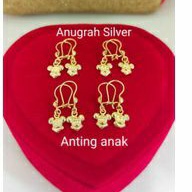 (COD)Anting rumbai anak Mickey mouse warna rose gold kilau perak asli 925/Silver lapisan mas kuning murni..