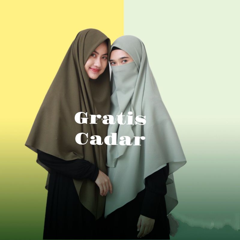 Khimar Jilbab Kerudung  Segiempat Instan Gratis Cadar Dua Layer Jumbo Syari Tanpa Pet Non Pad UKURAN 150X150 cm Bahan Diamond Crepe Kelim