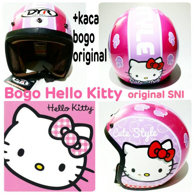 Helm Bogo SNI karakter Hello kitty Pink glosy With Kaca helm Bogo original SNI