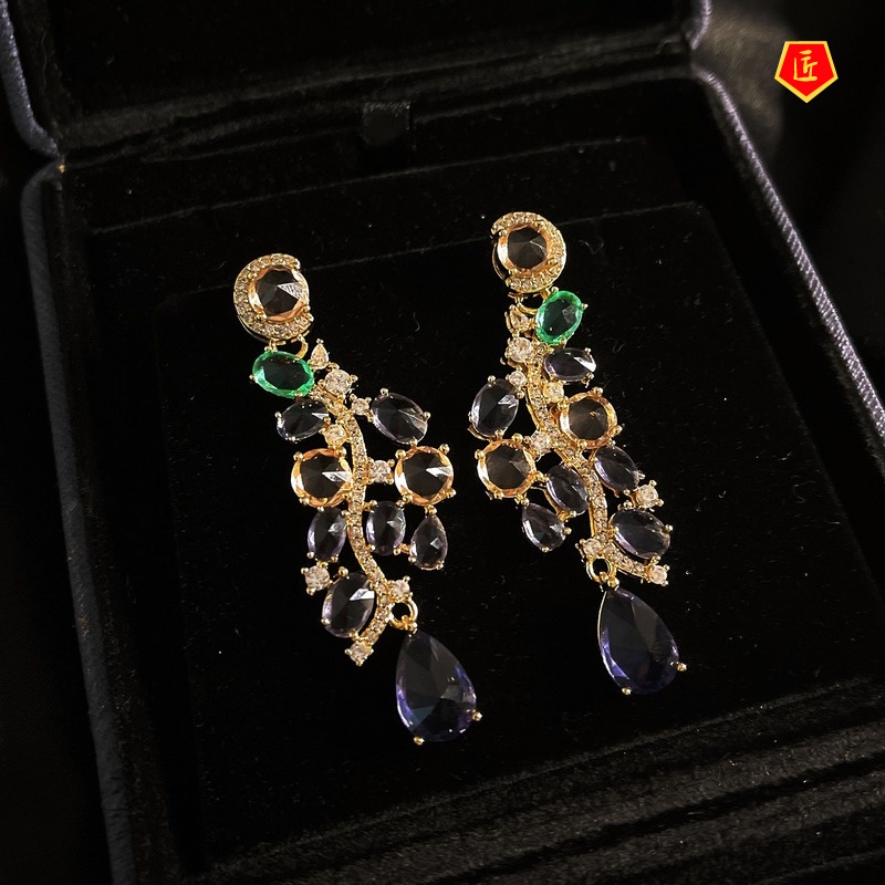 [Ready Stock]Elegant Luxury Purple Gemstone Earrings