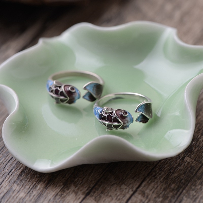 Cincin Model Terbuka Dapat Disesuaikan Desain lotus Warna Biru Gradasi Untuk Pria Dan Wanita