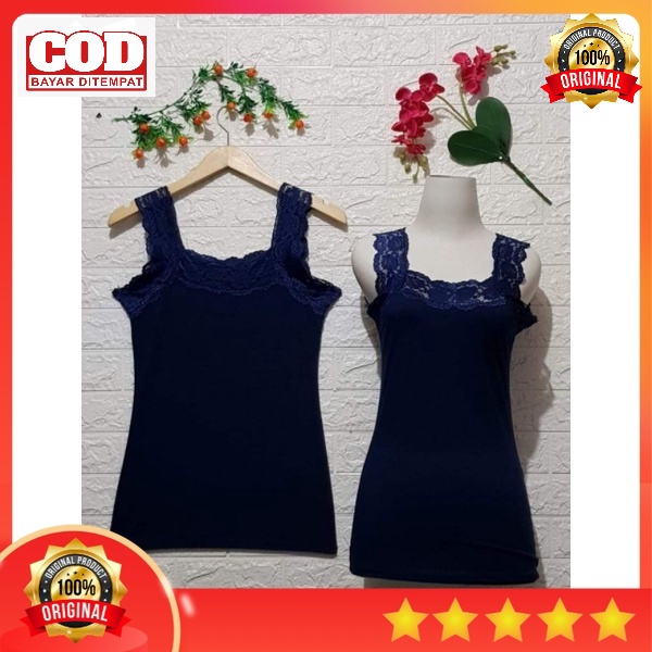 Tanktop Tank Top Wanita Tengtop Tangtop Wanita Polos Tali Renda Lebar U-Neck Premium Standard Jumbo 