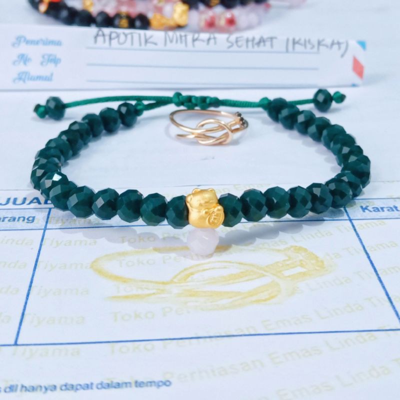 Gelang Crystal Charm LuckyCat ( Acc LT LuckyCat 03)