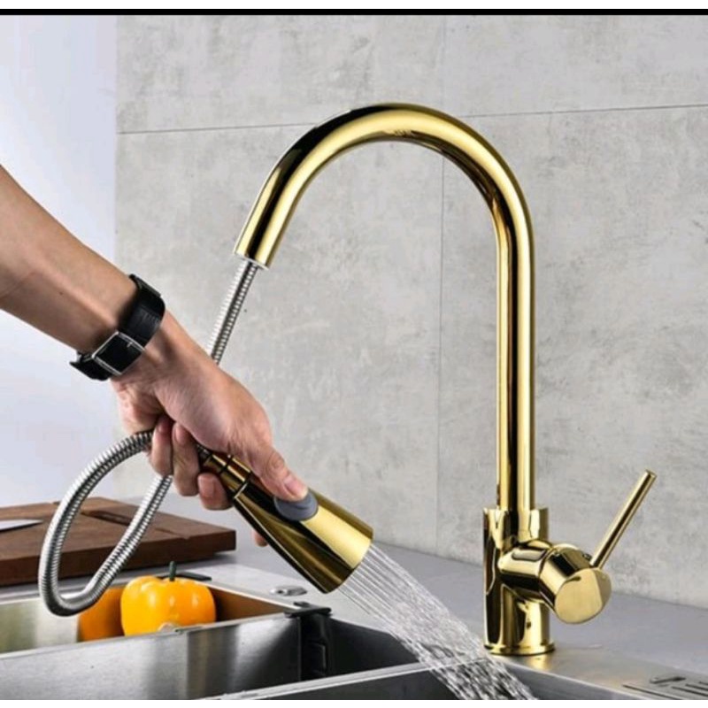 Kran sink tarik gold stainless / Kran sink tarik gold emas