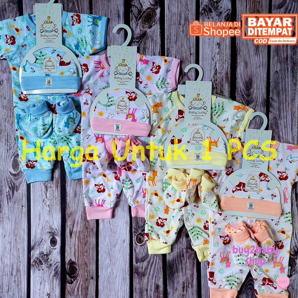 Baju bayi Premium Jumper Set plus topi sarung kaki Baby Lucky 0-3 Bulan 1 PCS
