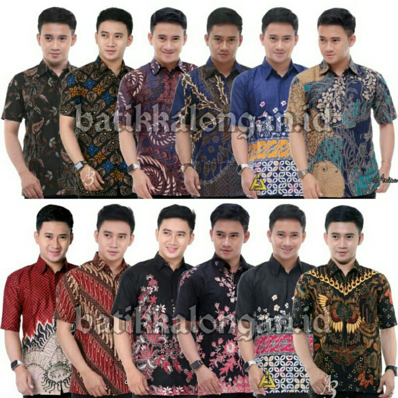 BSWART Batik HRB026 Kenongo Hem Pendek Padi Pekalongan M L XL Batik Pria MURAH Modern Grosir