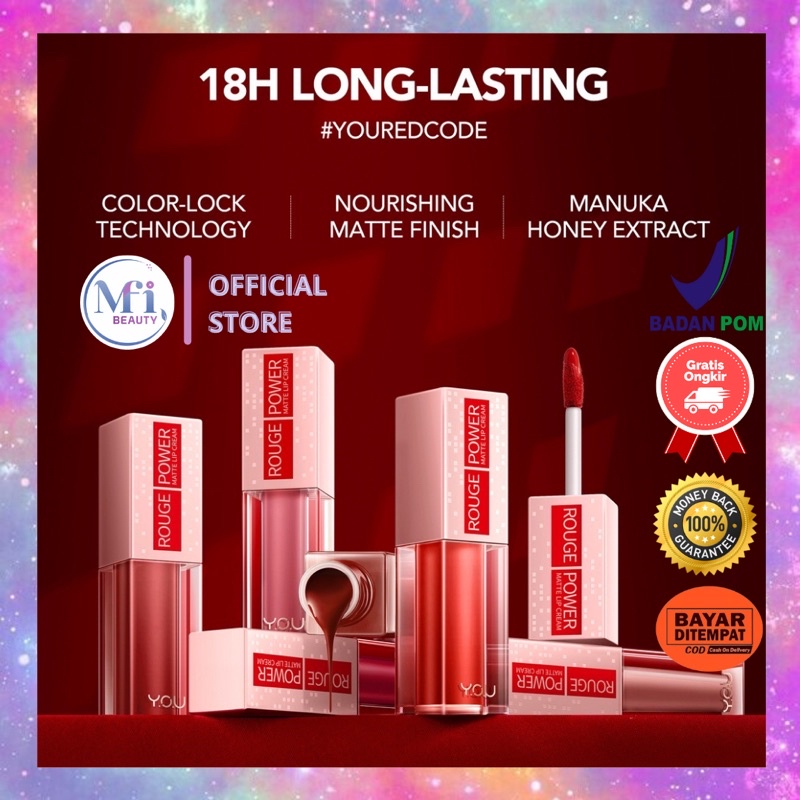 MFI - YOU ROUGE POWER MATTE LIP CREAM LONG LASTING MATTE FINISH TAHAN LAMA BPOM