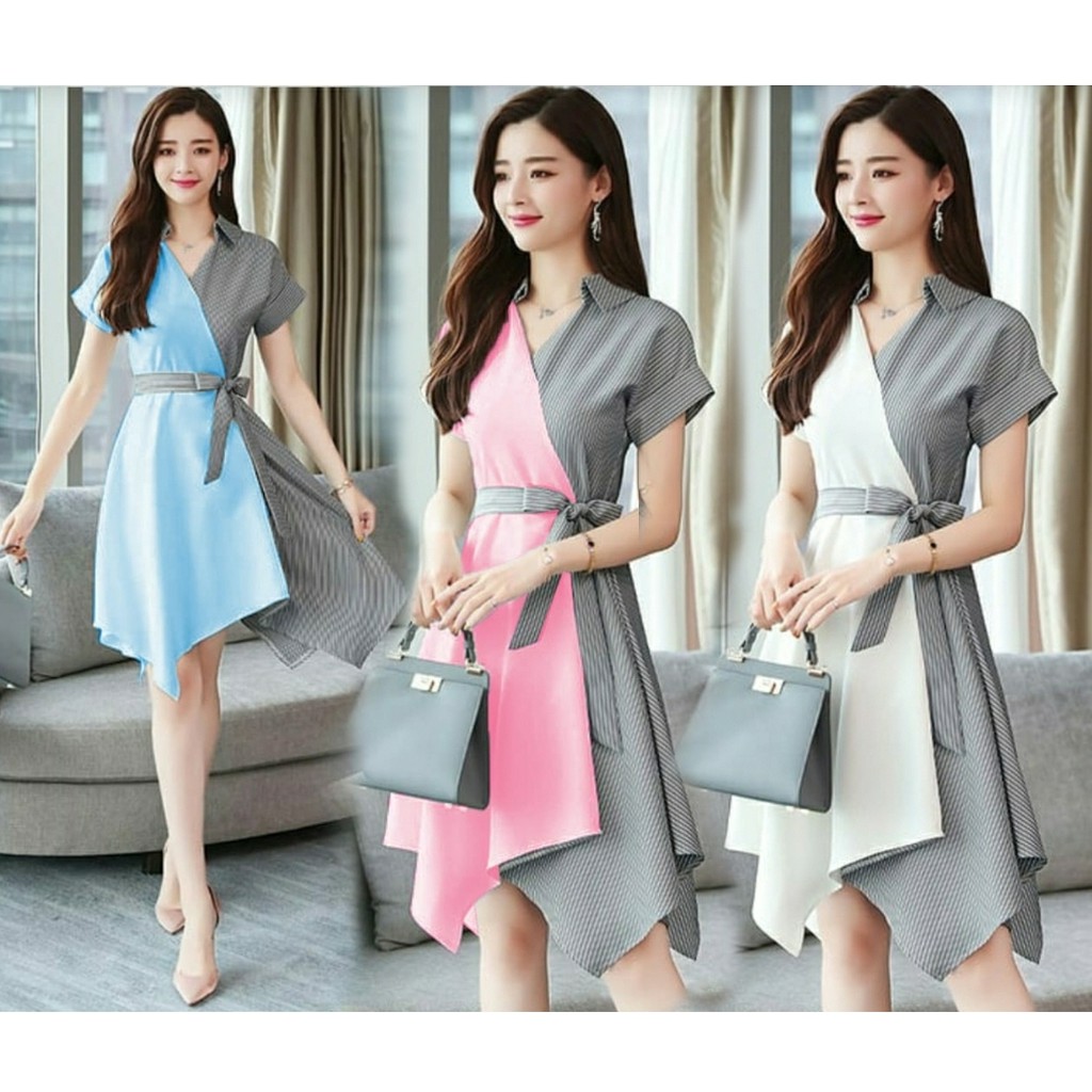 *[MCFK] Dress Laluna / Dress Wanita / Pakaian Wanita Dress / Dress Korea / Dress Salur Motif