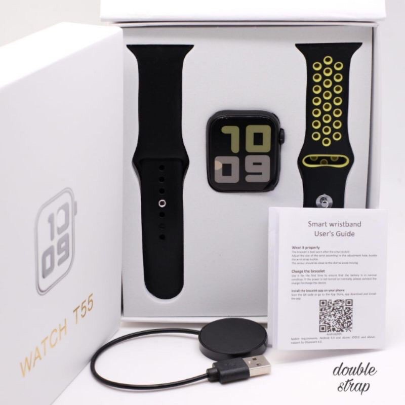 100%ORI COD JAM TANGAN Smartwatch T55 T500 DAPAT 2 TALI bisa telepon Bluetooth ganti wallpaper foto sendiri Notifikasi Sosmed Pemutar Musik Monitor Detak Jantung Tekanan Darah Wanita Pria Cewek Cowok-T55 Hijau 2TALI
