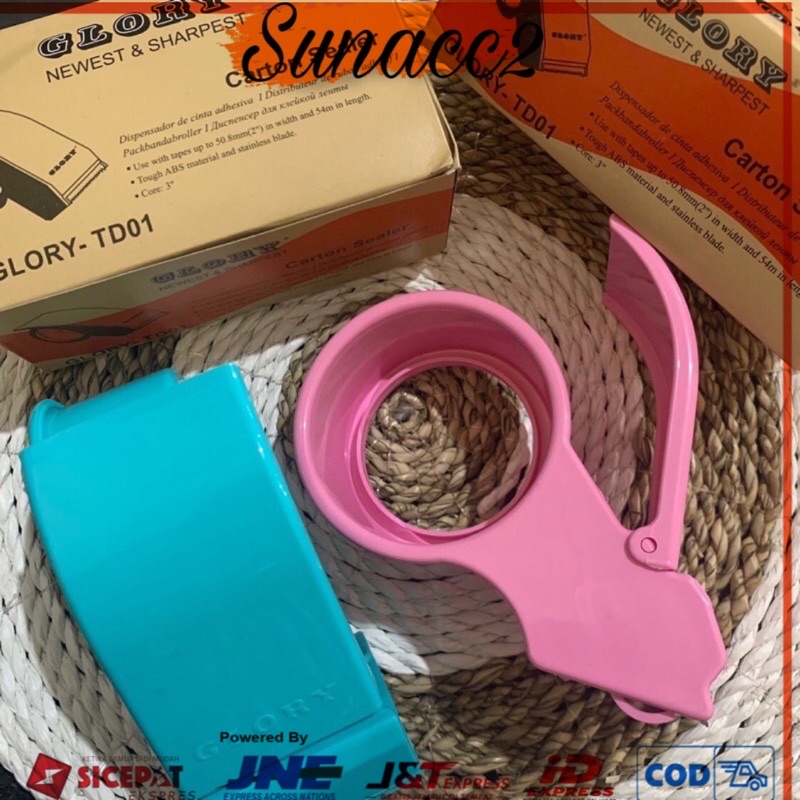 (SUN) Dispenser Tape Lakban/Isolasi Glory Carton Sealer 48mm 2” Up To 3” Dispencer/Rumah/Tempat Pemotong Lakban 2/3 Inchi Kuat Dan Tajam